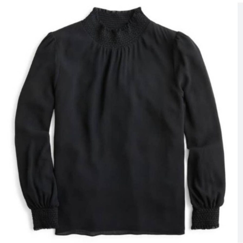 J.CREW BLACK CHIFFON TOP WITH ELASTIC NECK AND CUFFS